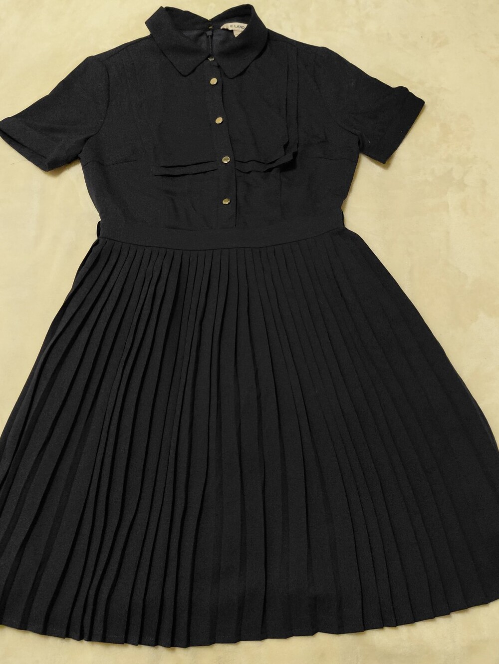 E.LAND Black Pleated Shirtdress